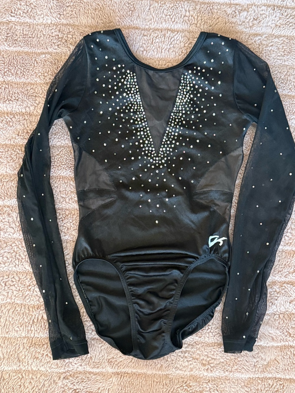 GK Black Long Sleeve Competition Leotard with Rhinestone Accents Adult Small AS